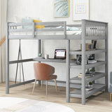 ZUN Full Size Loft Bed with Storage Shelves and Under-bed Desk, Gray 42957736