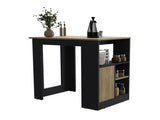 Kitchen Island 36" H, Three Open Side Storage Shelves and One Push-to-Open Cabinet, Black / Natural B097P221381