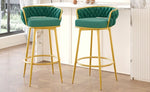 ZUN Swivel Counter Height Bar Stools Set of 2, 31.5" Bar Height Stools with Hand-Woven Backrest & Gold N762P216979F