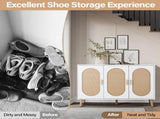 3-door standing cabinet with tall oval rattan top, made of particleboard and plastic rattan, 87304240