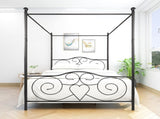 Metal Canopy Bed Frame with Vintage Style Headboard & Footboard , Easy DIY Assembly All Parts W84036133