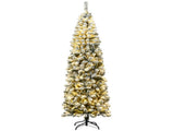 7.5ft Snow Flocked Pencil Christmas Tree - 641 Branch Tips, 350 Warm LED Lights, PVCMetal 44605687