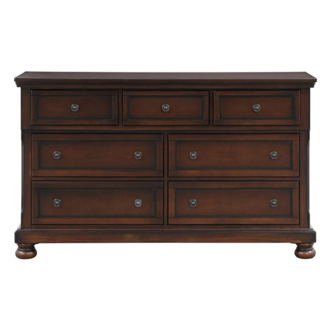 ZUN Classic Transitional Dresser of 7 Drawers Brown Cherry Finish Birch Veneer Hidden Drawer Bun Feet B011P155250