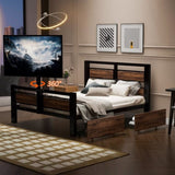 Twin Size Metal Platform Bed with MDF Headboard and Footboard,Two Storage Drawers and Rotatable TV WF309871AAB