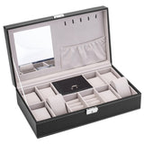 ZUN Jewelry Box 8 Slots Watch Organizer Storage Case with Lock and Mirror for Men Women Black 92598944