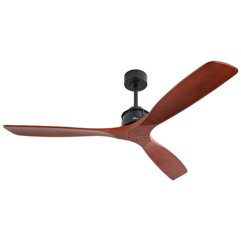 ZUN 60 Inch Elegant Ceiling Fan with Remote Control,3 Mahogany Solid Wood Blades, Suitable for Indoor KBS-6005-1