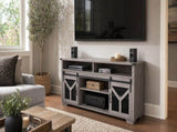 65.3" TV Stand with LED light strips and Iron mesh barn door Y decorative strip country grey W1412P271801
