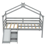 ZUN Twin Low Loft House Bed with Slide, Ladder, Safety Guardrails, House Roof Frame,Grey W504P145315