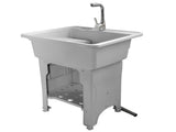 Grey Indoor Outdoor Freestanding Laundry Sink with Washboard, Faucet, Hoses Drain Kit 25780592