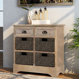Rustic Storage Cabinet with Two Drawers and Four Classic Rattan Basket for Dining Room/Living Room 94374458