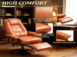Light Brown Faux Leather Swivel Recliner Chair with Footrest And Armrest Wood Base Comfortable 53260000