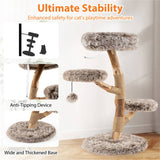 4-Level Natural Pear Wood Cat Tree - 19.5"x35.5", Jute Scratch Posts Plush Ball, Long Plush 98702501