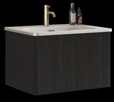 U056-Etna24W-308 Etna 24" Striped Brushed Black Oak Floating Bathroom Vanity with White Ceramic W1865P218038