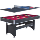 6-ft Pool Table with Table Tennis Top - Black with Red Felt W465137245