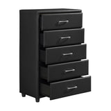 Contemporary Durable Black Faux Leather Covering 1pc Chest of Drawers Silver Tone Bar Pulls Stylish B01153394