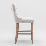 Contemporary Velvet Upholstered Barstools with Button Tufted Decoration and Wooden Legs, and Chrome W1143P177584