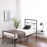 Single-layer Water Pipe Bed with Cross Design and Foot End Twin Black Iron Bed 91079255