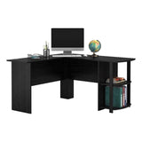 ZUN L-Shaped Wood Right-angle Computer Desk with Two-layer Bookshelves Black 84545998