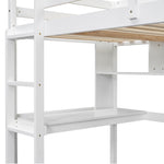 ZUN Twin Size Loft Bed with desk and shelves, Safety Guardrail and ladder,White W504P181854