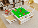Kids 2 in 1 Play Table & 2 Chairs Set,with 7 Storage Compartments,Compatible with LEGO Building W282P182328