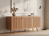 46.9" W Fluted 3-Door Sideboard Buffet Cabinet with 3 Shelves, Oak B2757P605811