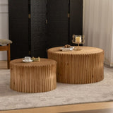 ZUN Vintage Fashion Style Cylindrical Nesting Coffee Table Set with Vertical Textured Embossed Design W757P195740