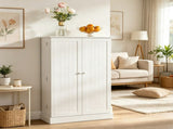 White 41" Modern Freestanding Kitchen Pantry Double Door Storage Cabinet with Adjustable Shelves 18300123