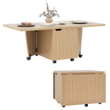 48" Foldable Coffee Table Extendable Center Table With Storage Cabinets & Wheels - Oak 78605973