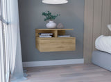 Floating Nightstand 12"H, Wall Mounted with Single Drawer and 2-Tier Shelf, Macadamia B097133175
