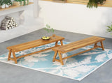 Outdoor Dining Benches , Contemporary Acacia Wood Patio Bench with Teak Finish N770P358871T