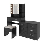 ZUN Large Makeup Vanity with Lights, Vanity Table with Charging Station, Vanity Desk with Mirror and 10 53245964