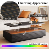 Modern Black Rectangular LED Lights Coffee Table with 2 drawers in 47.2" N735P250962B