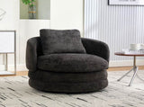30"W Modern Round 360&deg Swivel Barrel Accent Chair with Pillow, Chenille Upholstered Comfy Barrel W3118P384514