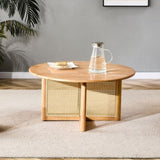 ZUN Naturally elegant wooden coffee table with faux rattan accents - perfect for stylish living rooms W1151116721