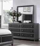 ZUN Modern Styling Bedroom 1pc Dresser of 6 Drawers Faux Leather Upholstered Gray Classic Design Wooden B011P186573