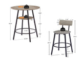 Round bar stool set with shelf, upholstered stool with backrest Grey, 23.62'' W x 23.62'' D x 84811202