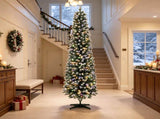 8ft Slim Christmas Tree Flocked Green White Dual Color LEDs Pencil Tree with Remote 11 Modes 66176668