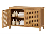 Bamboo Bathroom Floor Cabinet, 2-Door Storage with Interior Shelf, Hollowed-Out Ventilated Doors, 38741811