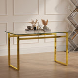 51" Modern Minimalist Rectangular Glass Dining Table for 4-6 with 0.31" Tempered Glass Tabletop and 31160130