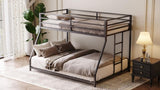 Metal Bunk Bed Twin Over Full Size with Removable Stairs, Heavy Duty Sturdy Frame for Teen & Adults, W1820P294093