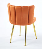 Modern ORANGE dining chair with iron tube golden color legs, velvet and comfortable W234P272377