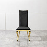 Dining chair black velvet with unique design backrest set of 2,mirror gold stainless steel legs W2723P193692