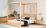 ZUN Queen Size Canopy Platform Bed with Headboard and Support Legs,Natural 12064477