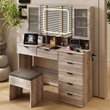 Large Vanity Table Set with LED Lighted Mirror, Vanity Desk with Charging Station, Makeup Table with 23225109