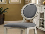 Set of 2 Padded Gray Fabric Dining Chairs in Antique White Finish B016P156827