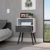 ZUN Nightstand 25"H, Superior Top, Four Legs, One Open Shelf, One Drawer, Smokey Oak / White B097132996