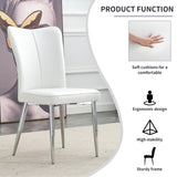 Modern minimalist dining chairs, office chairs. 4-piece set of white PU seats with silver metal W1151P268760