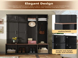 ON-TREND Farmhouse Hall Tree with 4 Hidden Hanging Hooks, Versatile Walnut N721P286082B