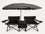 Portable Folding Picnic Chair Set with Umbrella, 2-Person Outdoor Camping Chairs Cup Holders, 65581763