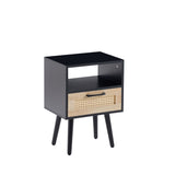 15.75" Rattan End table with drawer and solid wood legs, Modern nightstand, side table for living 92626567